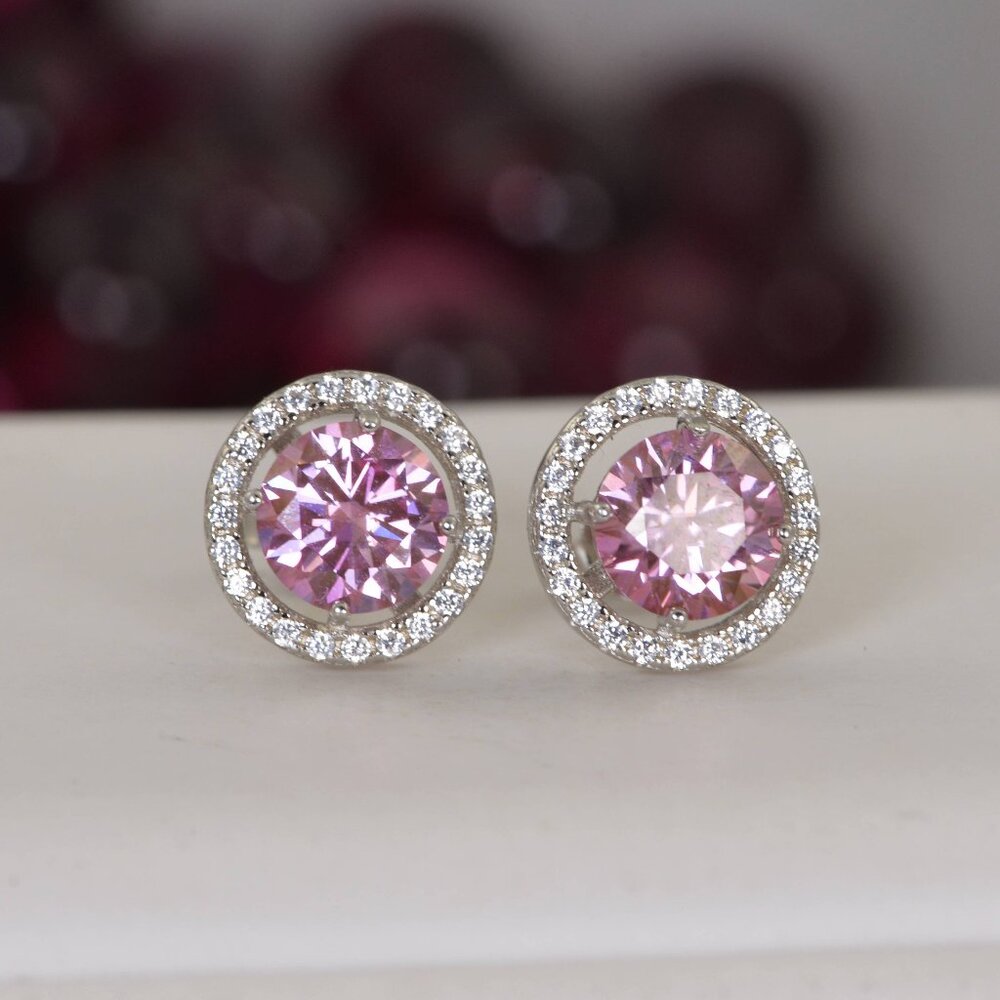 Certified 2ctw Real Pink Moissanite Diamond Brilliant Earrings NEW - Picture 1 of 4